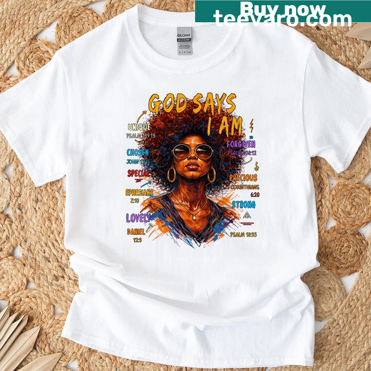 T-shirt with the empowering phrase 'God Says I Am Melanin' in bold typography — on a men's t-shirt