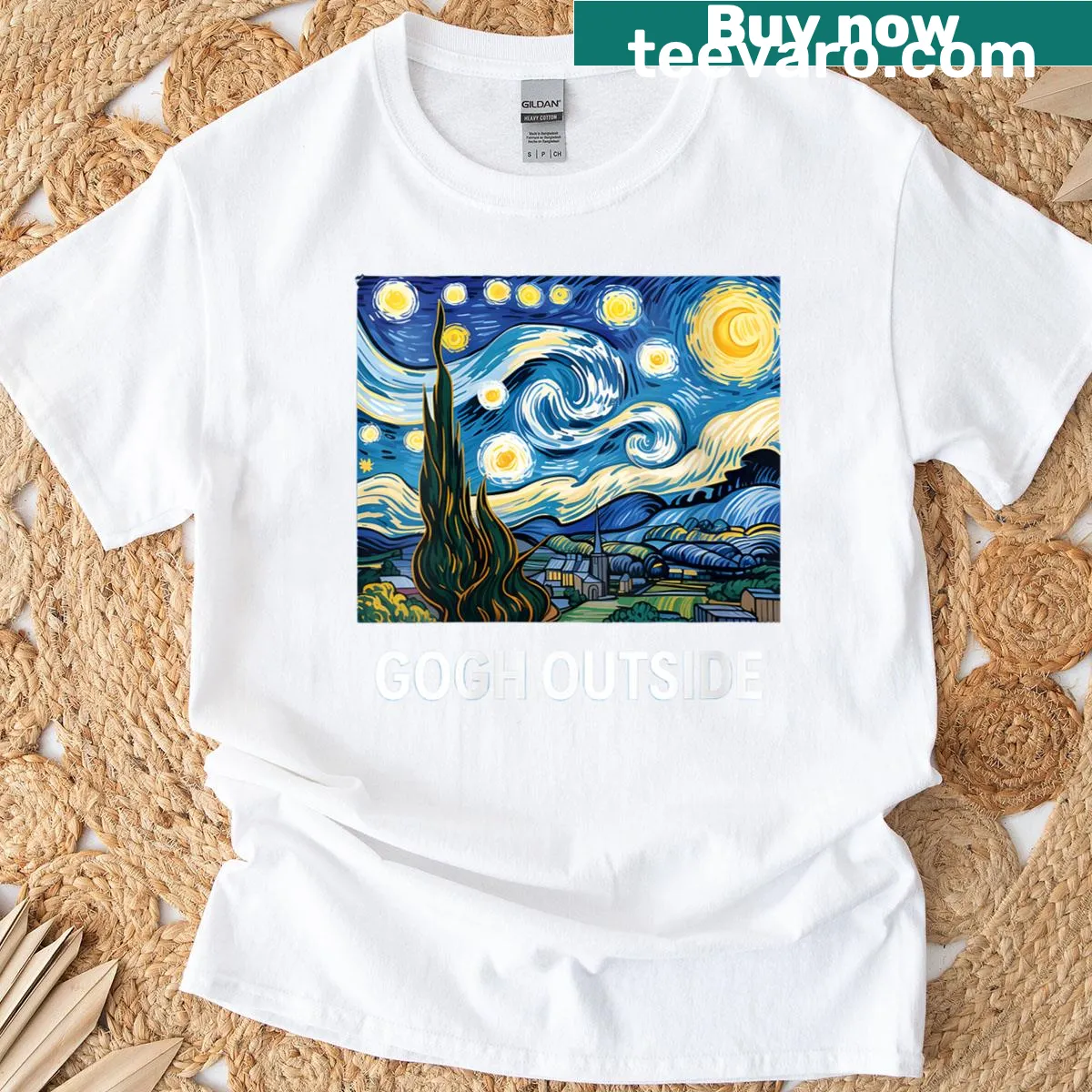 Typography design inspired by Van Gogh's Starry Night — on a men's t-shirt