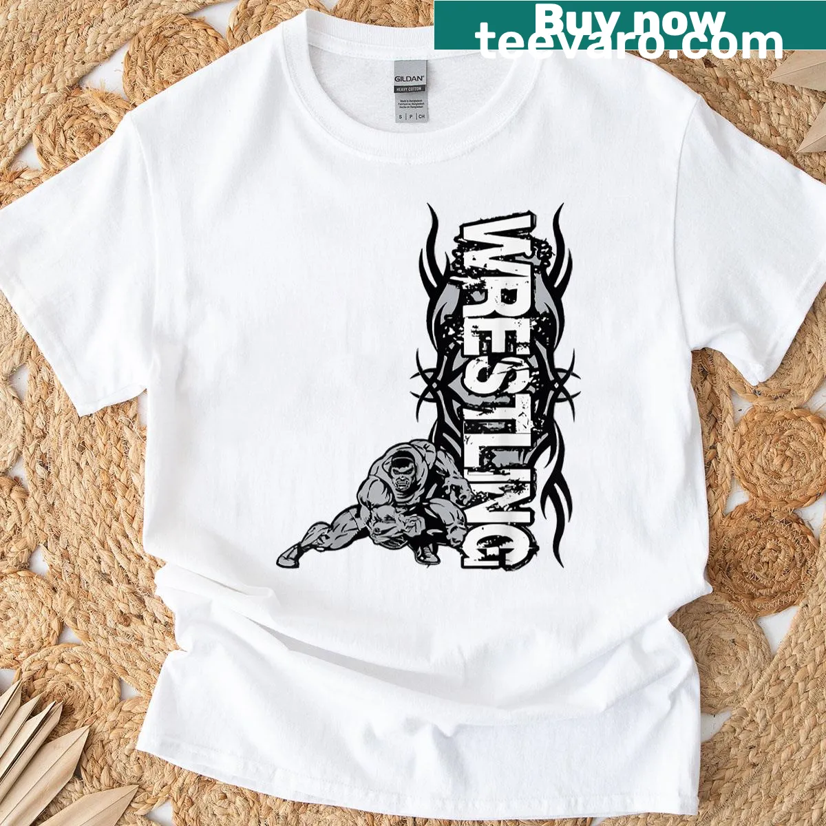 T-shirt featuring a strong wrestler graphic for wrestling fans. — on a men's t-shirt
