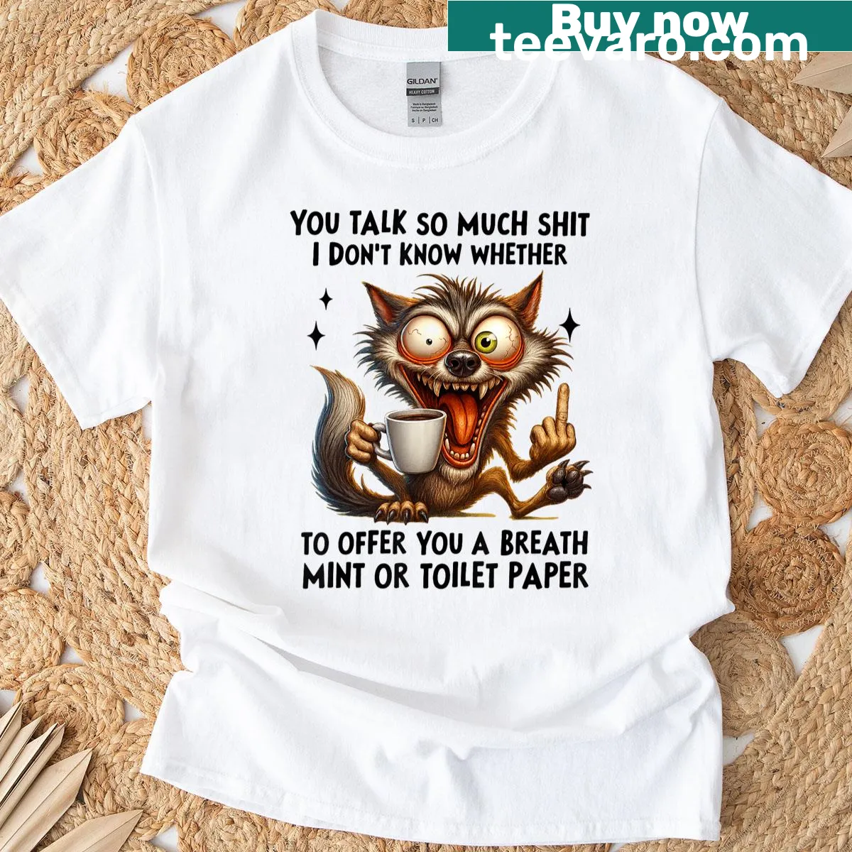 Bold T-shirt with a humorous phrase about conversation — on a men's t-shirt