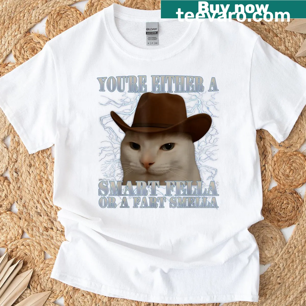 Funny T-shirt featuring the phrase 'You're Either A Smart Fella Or A Fart Smella' in bold typography — on a men's t-shirt