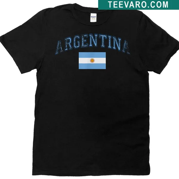 Distressed vintage Argentina flag t-shirt with blue, white stripes and sun emblem
