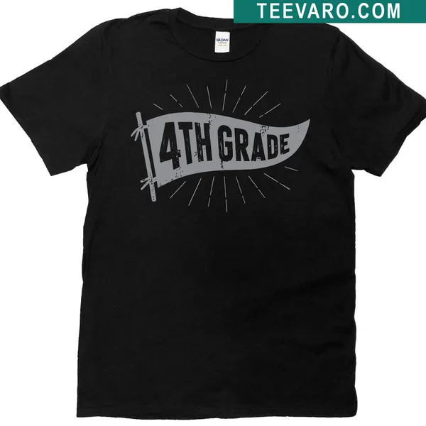 Illustration of a pennant flag with '4th Grade' text on a teacher's t-shirt