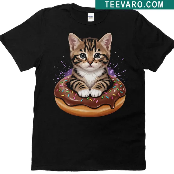 Illustration of a kitten on a donut surrounded by a galaxy theme
