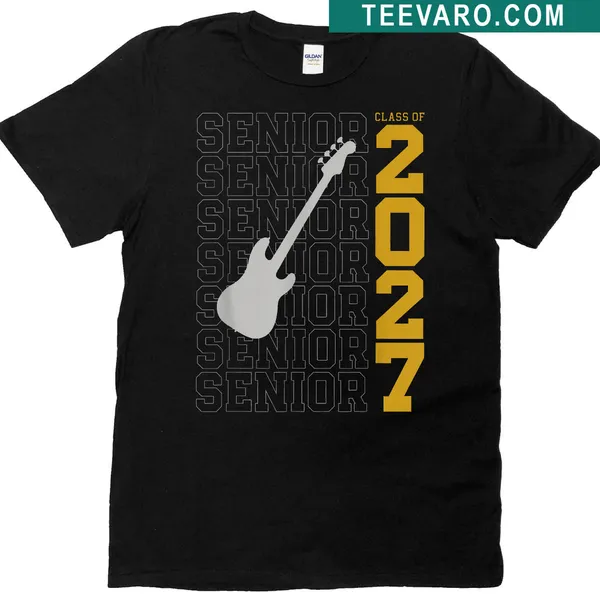 Bass guitar graphic with text 'Class of 2027' on a senior t-shirt