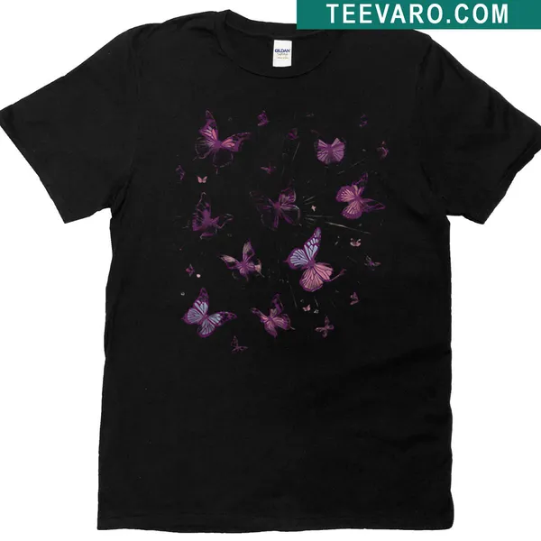 Illustrated T-shirt featuring a magical butterfly design with radiant patterns