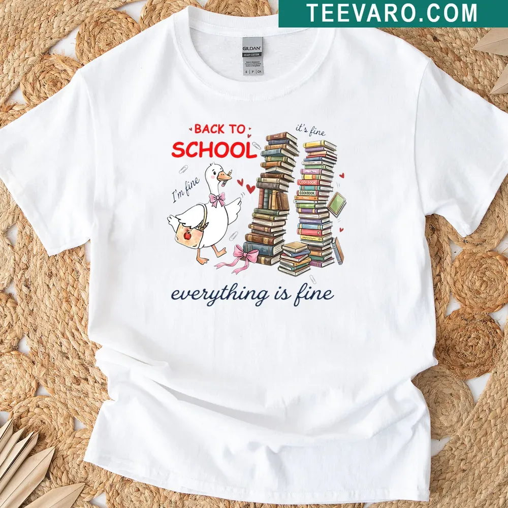 Teacher t-shirt with bold text saying Everything Is Fine — on a men's t-shirt