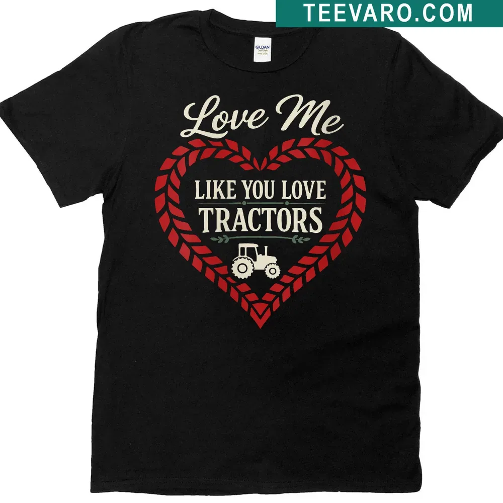 Tractor and heartbeat graphic on a country-themed mom T-shirt — on a men's t-shirt