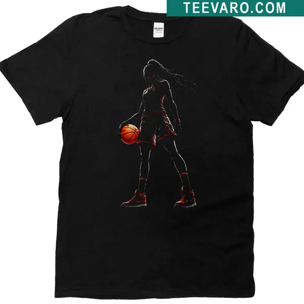 Dark manga art T-shirt featuring a fearless female basketball player
