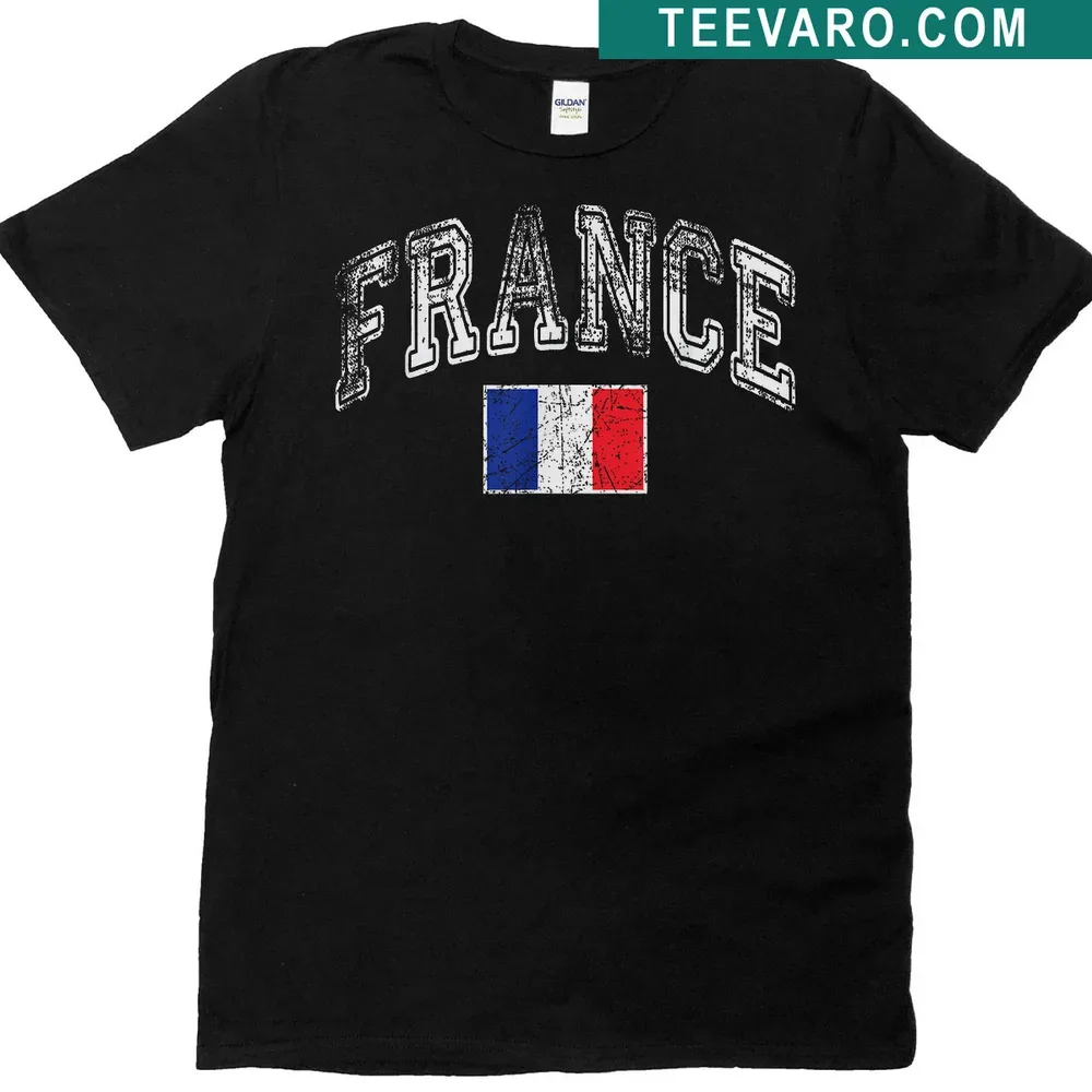 Distressed vintage T-shirt featuring the French flag design — on a men's t-shirt