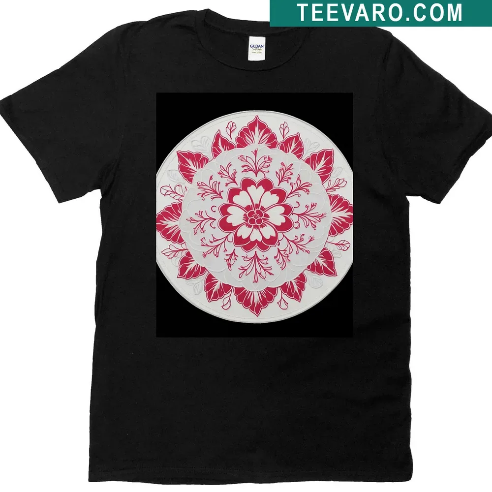 Hibiscus mandala t-shirt featuring floral embroidery-inspired clipart design — on a men's t-shirt