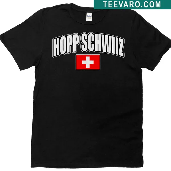 Swiss flag and HOPP Schwiiz text printed on a T-shirt