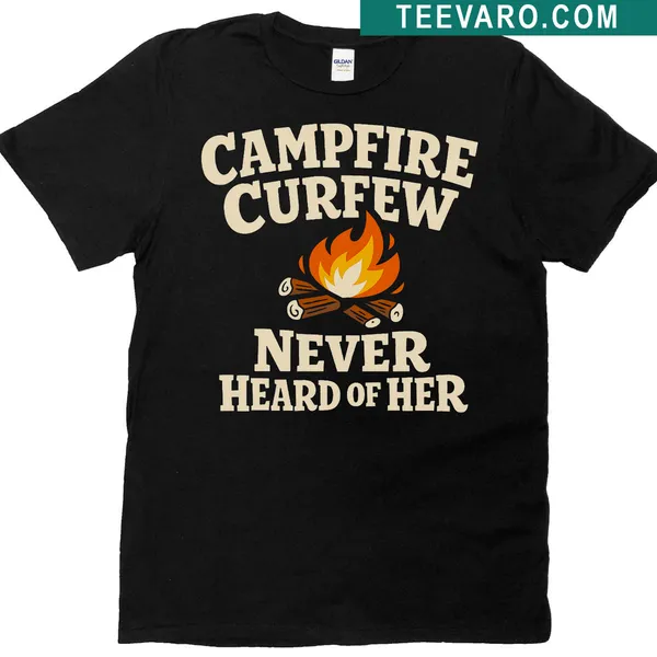 Humorous camping t-shirt with campfire and typography design