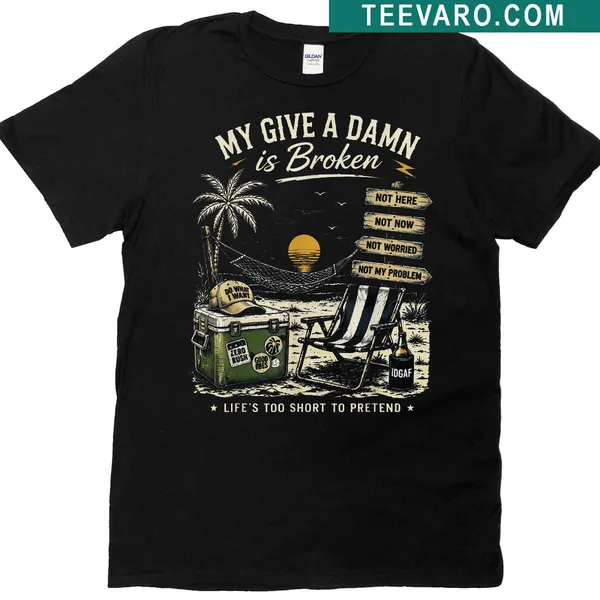 Typography t-shirt with the phrase 'My Give A Damn Is Broken' in bold text