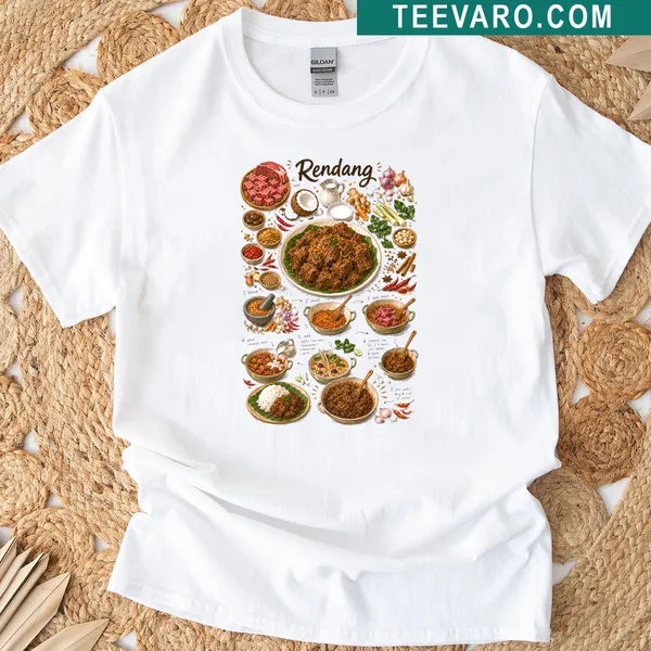Minimalist food illustration featuring a hand-drawn pasta cooking diagram and Rendang recipe