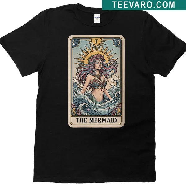 Vintage-style Mermaid Tarot Card T-shirt with intricate illustration