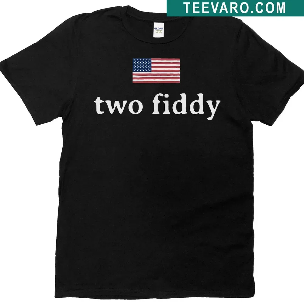 250th Anniversary Fourth of July t-shirt with bold 'Two Fiddy' text — on a men's t-shirt