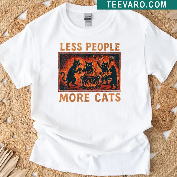 Vintage distressed tee with the phrase 'Less People More Cats' in bold text
