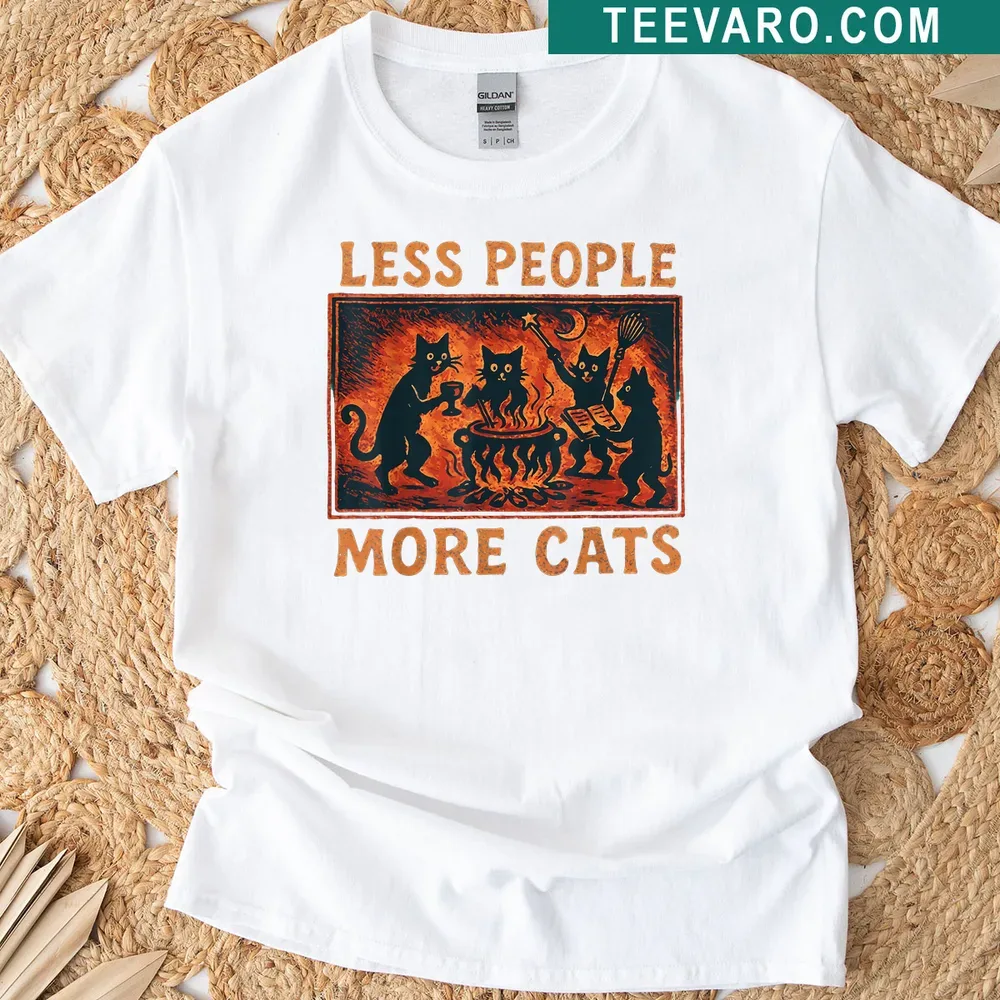 Vintage distressed tee with the phrase 'Less People More Cats' in bold text — on a men's t-shirt