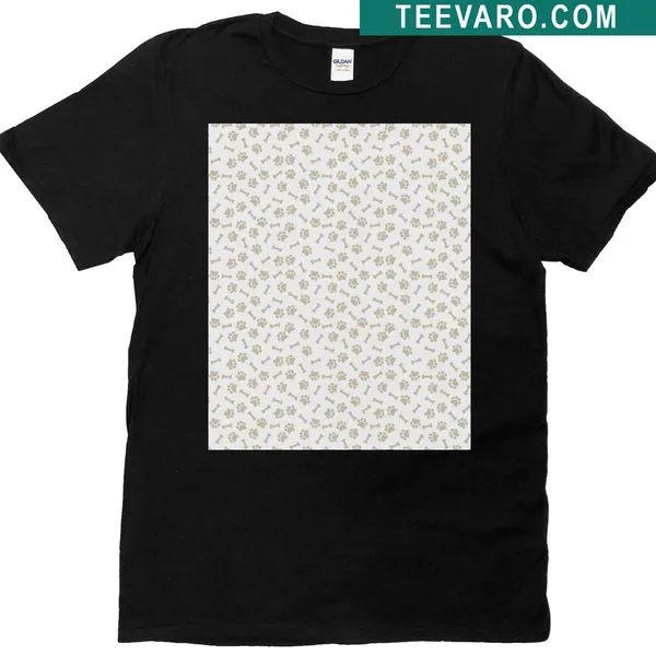 Patterned t-shirt featuring dog paw prints and bone illustrations