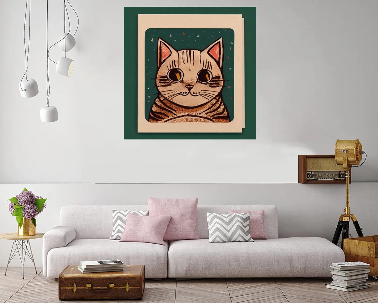 Hand-drawn print of a cute Tabi cat in cheerful design