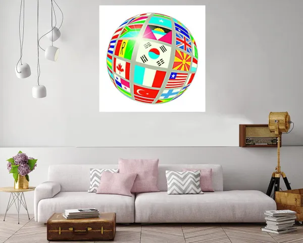 Canvas print of flags arranged in a globe shape