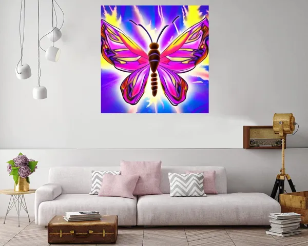 Flaming butterfly artwork with whimsical design