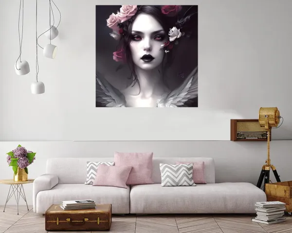 Gothic Love canvas print featuring intricate typography of the word 'Love'