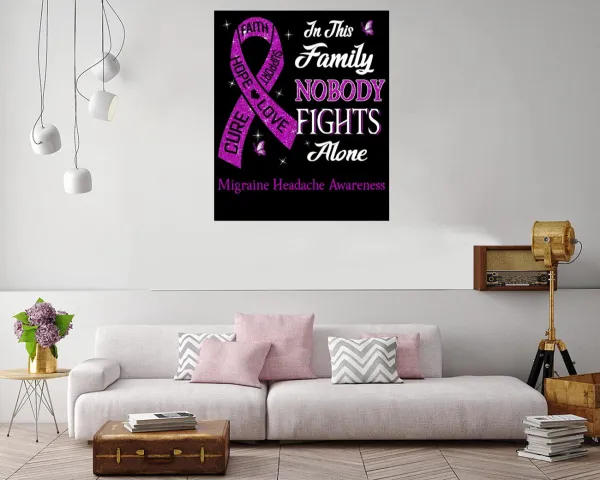 Canvas print promoting family support with the phrase about migraines