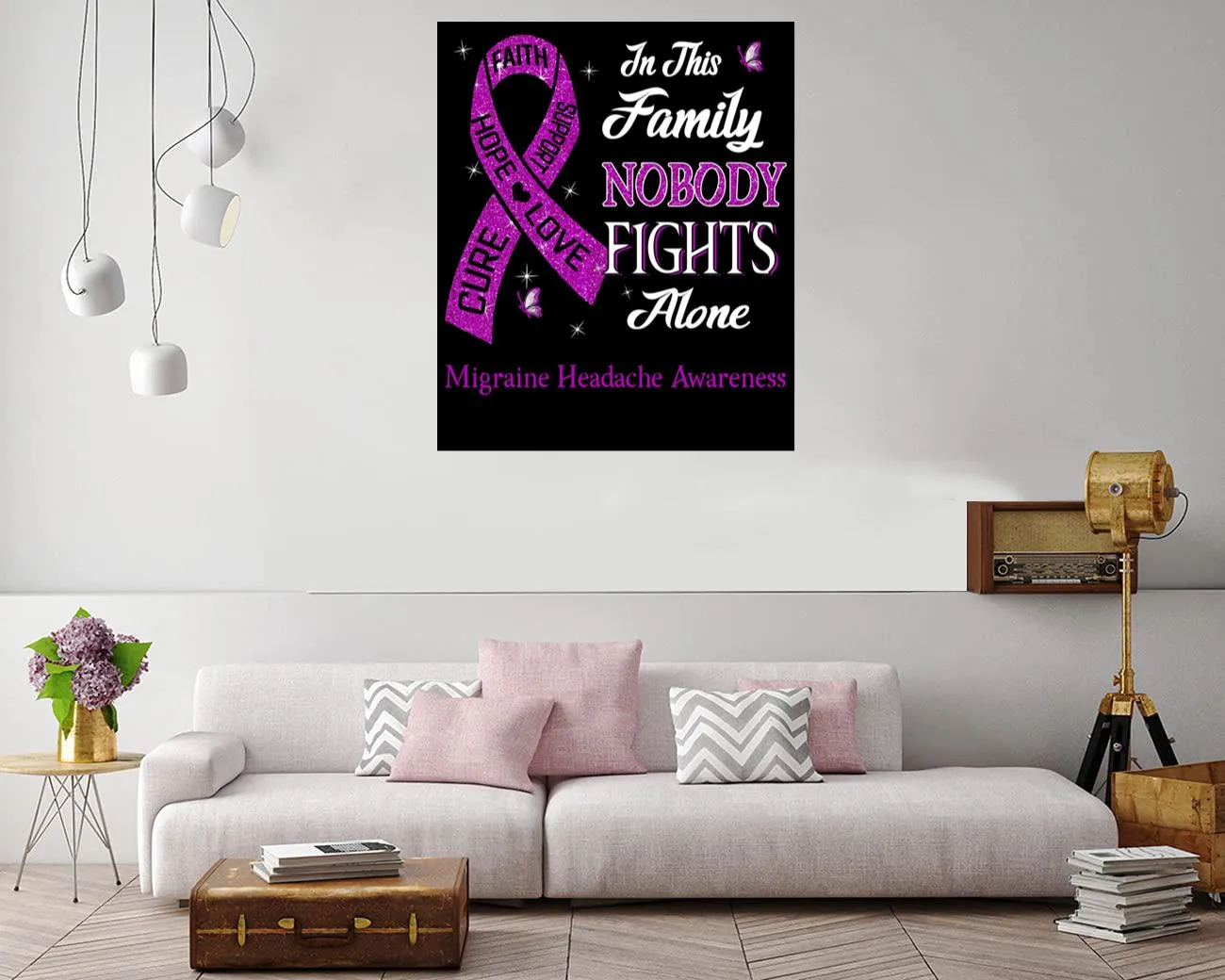 Canvas print promoting family support with the phrase about migraines