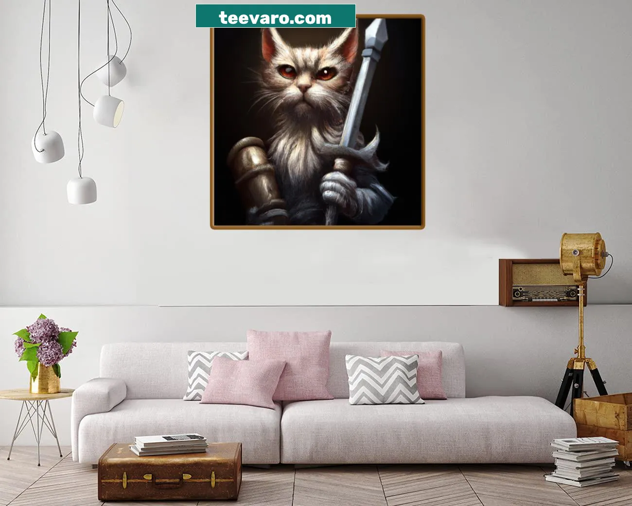 Illustration of Leary the Cat with a sword in a fantasy setting