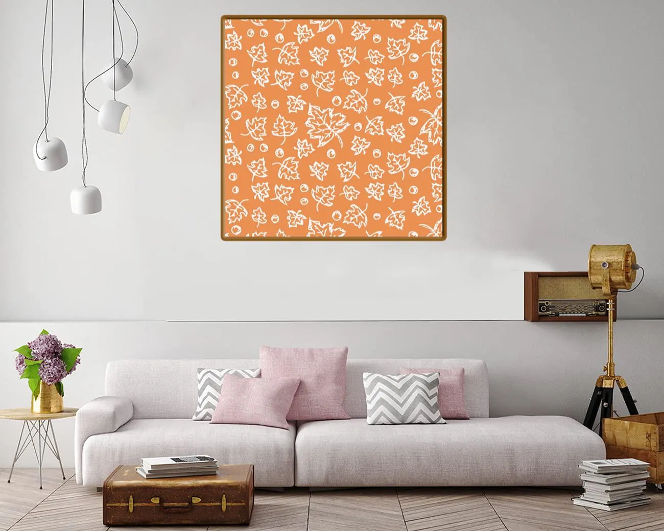 Minimalist canvas print featuring delicate autumn leaves in outline form.