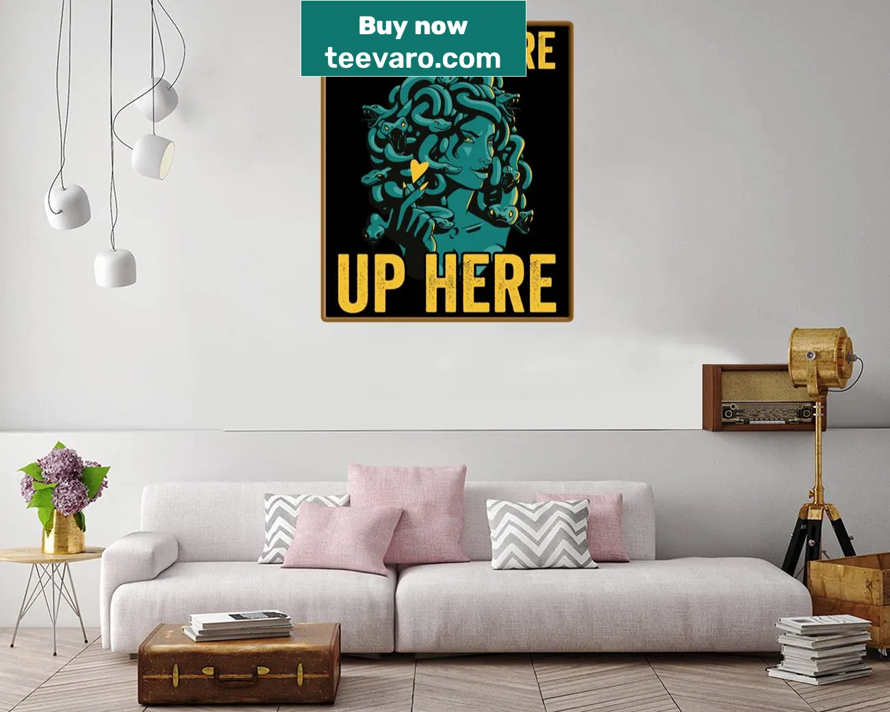 Humorous illustration of Medusa with the phrase 'My Eyes Are Up Here'