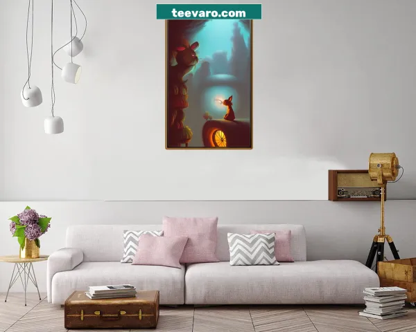 Canvas print of a cat and rabbit exploring a fantasy wonderland.