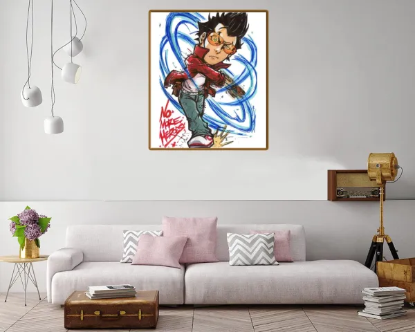 Canvas print with the phrase 'No More Heroes' in a bold, graphic style.