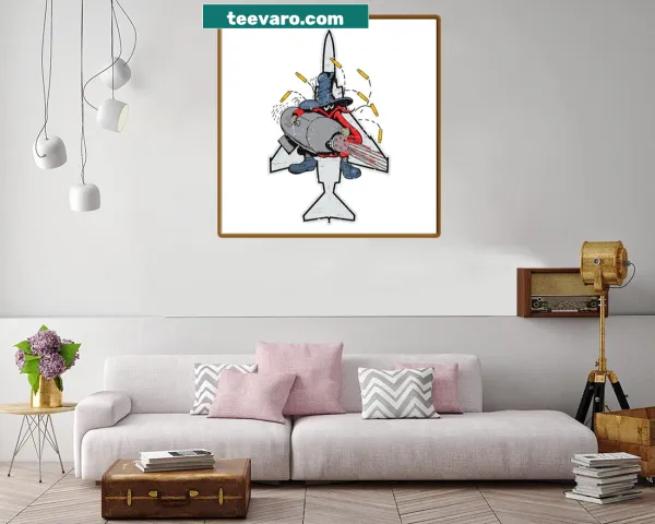 Grunge style canvas print of F4 Phantom II aircraft in white silhouette.