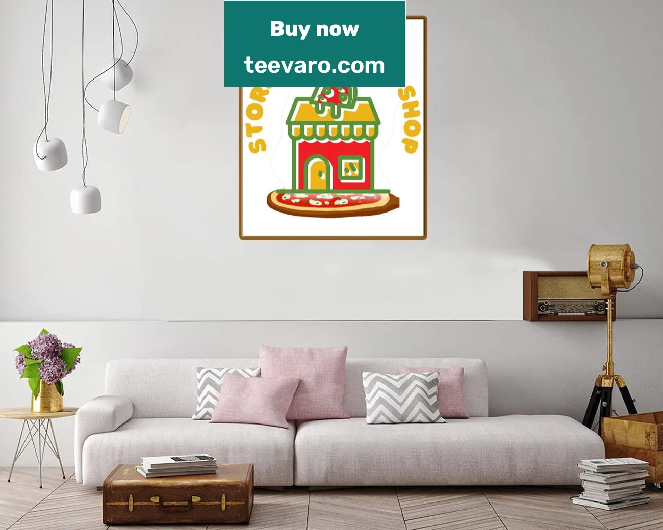 Playful canvas print with humorous pizza-themed saying.