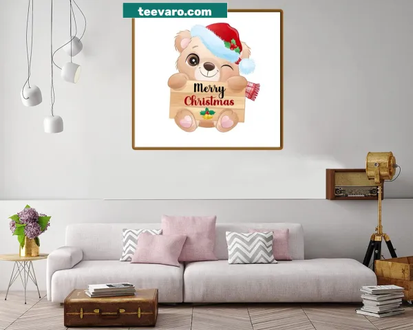 Teddy bear Christmas canvas print with festive decorations