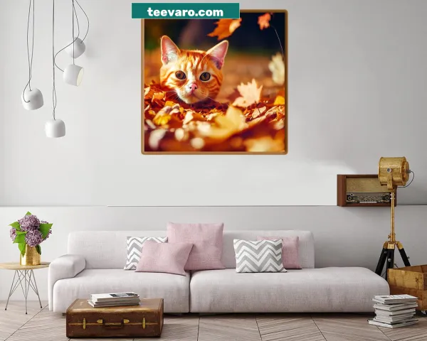 Charming autumn-themed cat illustration canvas