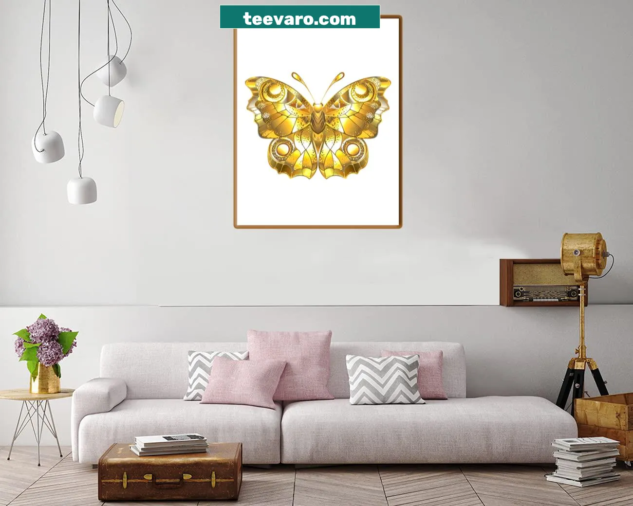 Charming canvas print of golden butterflies