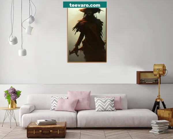 Eerie illustration of a dark scarecrow lady