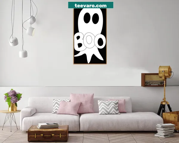 Cute ghost cartoon canvas print with 'Boo' text