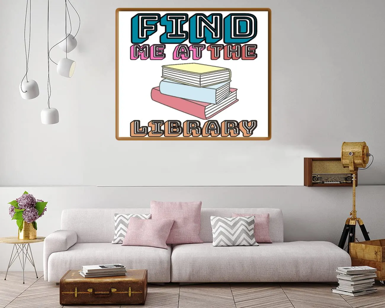 Whimsical library scene inviting reading and adventure