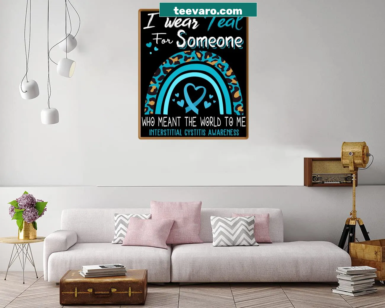Canvas print raising awareness for interstitial cystitis with teal text