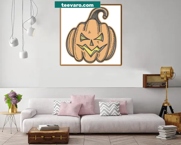Doodle collection canvas print featuring playful jack-o-lantern designs