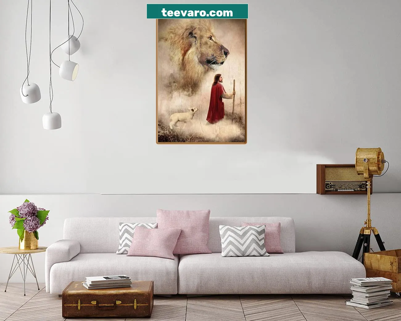 Christian artwork featuring lions and sheep for wall decor