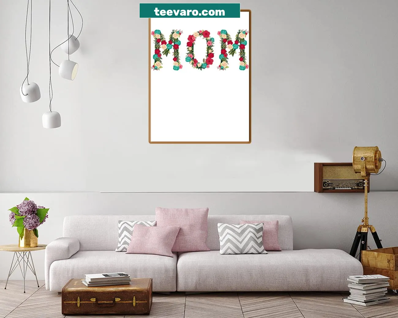 Illustration of flowers surrounding the word 'Mom' for a heartfelt touch.