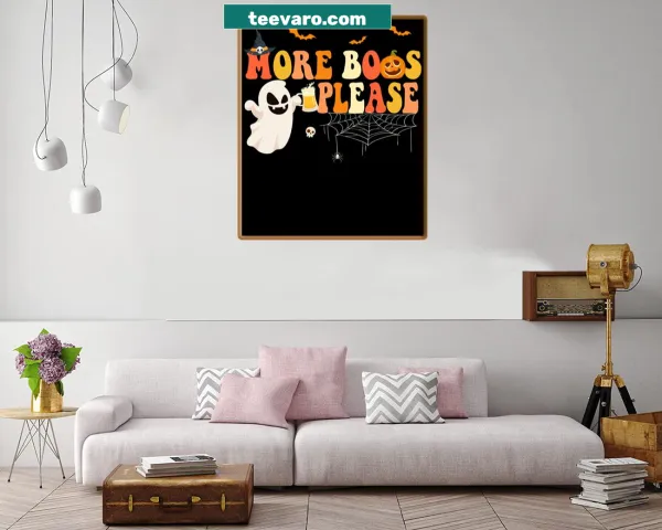 Funny ghost illustration asking for 'More Boos Please' with beer motifs.