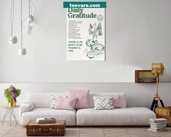 Gratitude quote canvas poster with sunflowers and butterflies