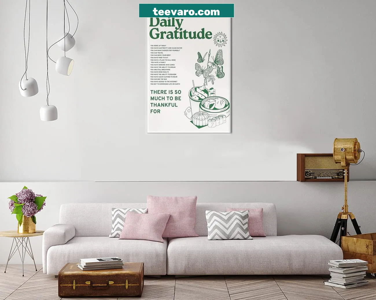 Gratitude quote canvas poster with sunflowers and butterflies
